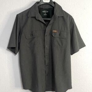 Orvis Men Heather Gray Short Sleeve Button Down Shirt Size M